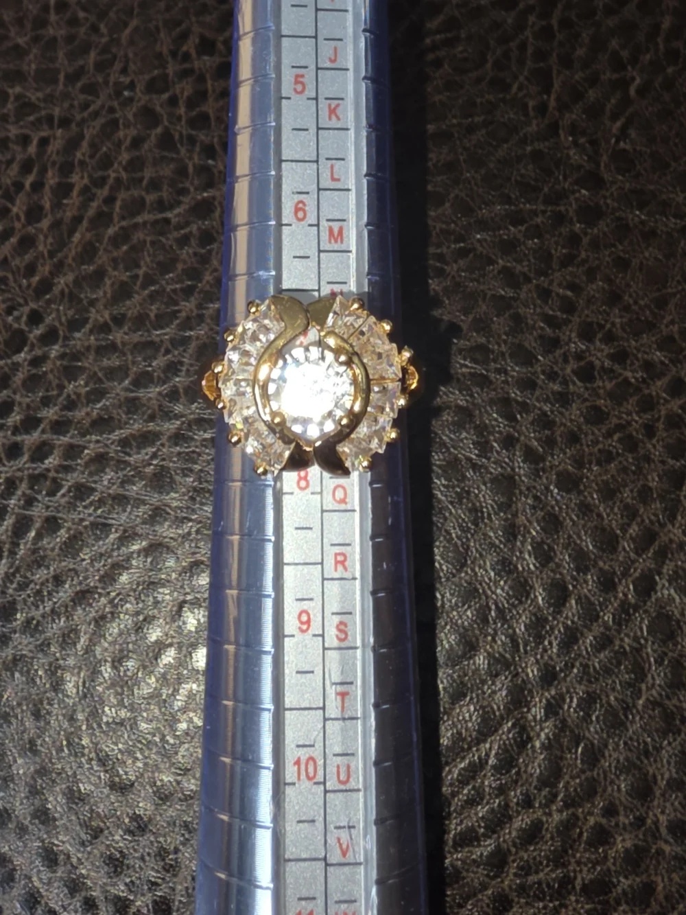 Gold Plated Over Brass White Crystal Swirl Halo Ring Size 7